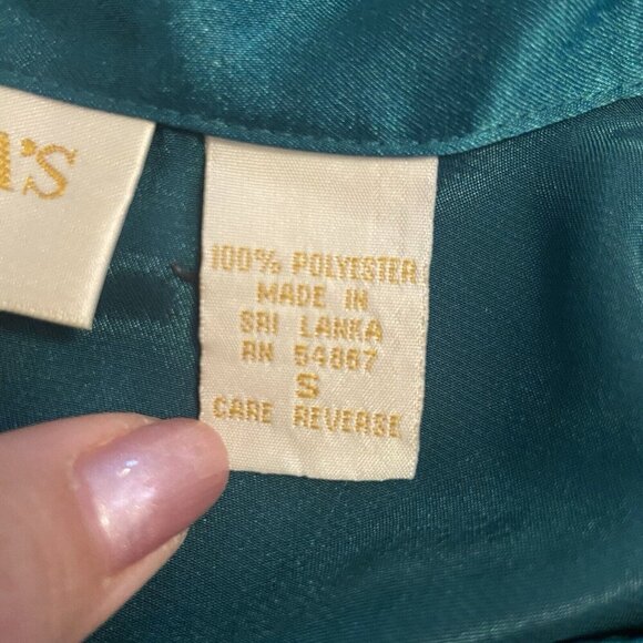 Vtg Victoria's Secret Gold Label Green Satin Button Down Sleep Shirt S Designer - Picture 9 of 13